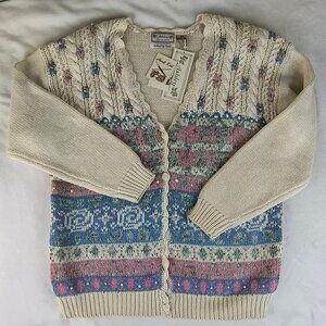 Vintage NOS 90s Ashley Hand Knit Cardigan Sweater Cottage Grandma